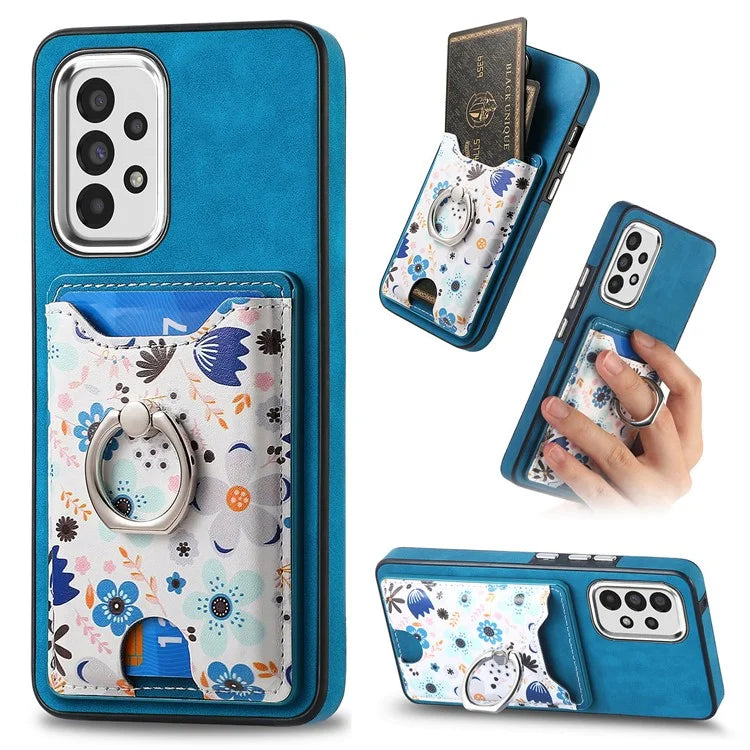 E4 for Samsung Galaxy A53 5G Ring Kickstand Case Pattern Card Slot Phone Cover