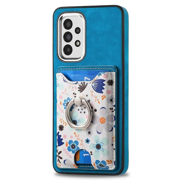 E4 for Samsung Galaxy A53 5G Ring Kickstand Case Pattern Card Slot Phone Cover