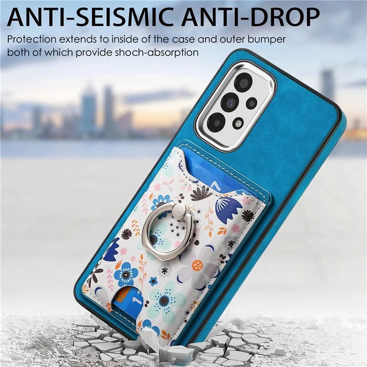 E4 for Samsung Galaxy A53 5G Ring Kickstand Case Pattern Card Slot Phone Cover