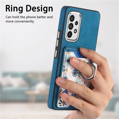 E4 for Samsung Galaxy A53 5G Ring Kickstand Case Pattern Card Slot Phone Cover