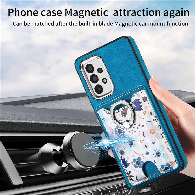 E4 for Samsung Galaxy A53 5G Ring Kickstand Case Pattern Card Slot Phone Cover