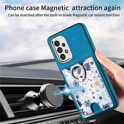 E4 for Samsung Galaxy A53 5G Ring Kickstand Case Pattern Card Slot Phone Cover