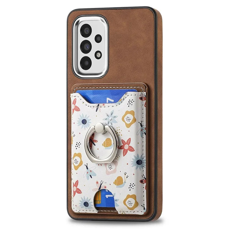 E4 for Samsung Galaxy A53 5G Ring Kickstand Case Pattern Card Slot Phone Cover