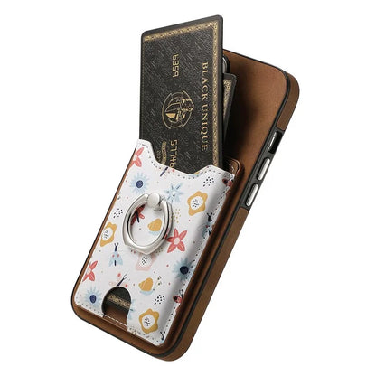 E4 for Samsung Galaxy A53 5G Ring Kickstand Case Pattern Card Slot Phone Cover