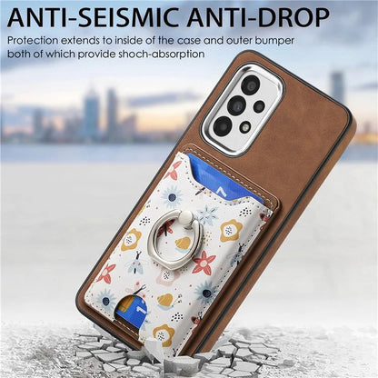 E4 for Samsung Galaxy A53 5G Ring Kickstand Case Pattern Card Slot Phone Cover