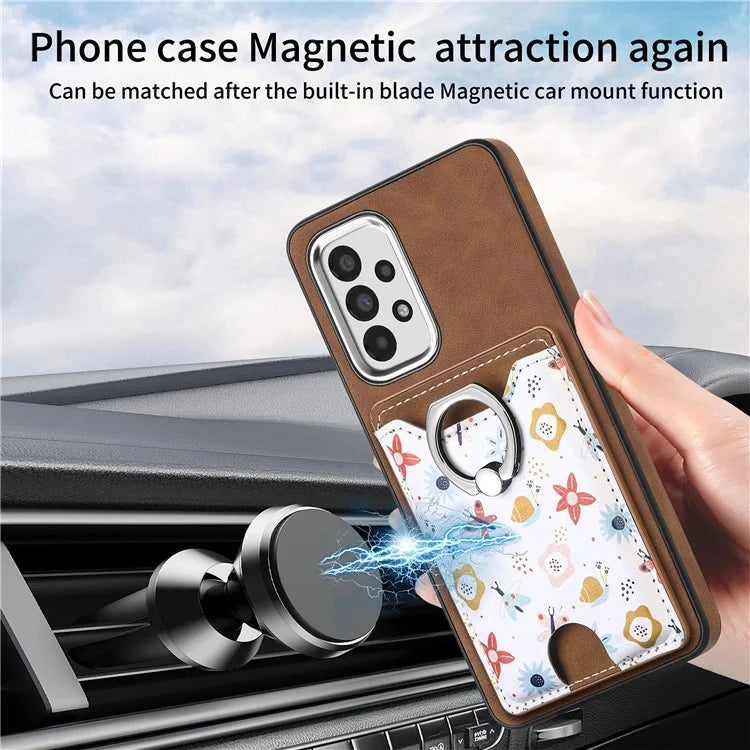 E4 for Samsung Galaxy A53 5G Ring Kickstand Case Pattern Card Slot Phone Cover