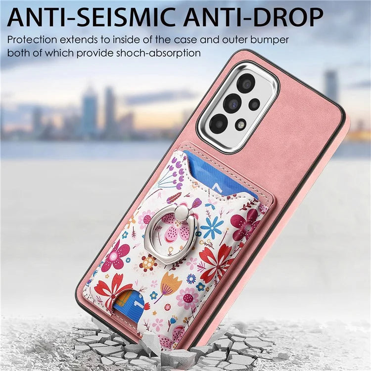 E4 for Samsung Galaxy A53 5G Ring Kickstand Case Pattern Card Slot Phone Cover