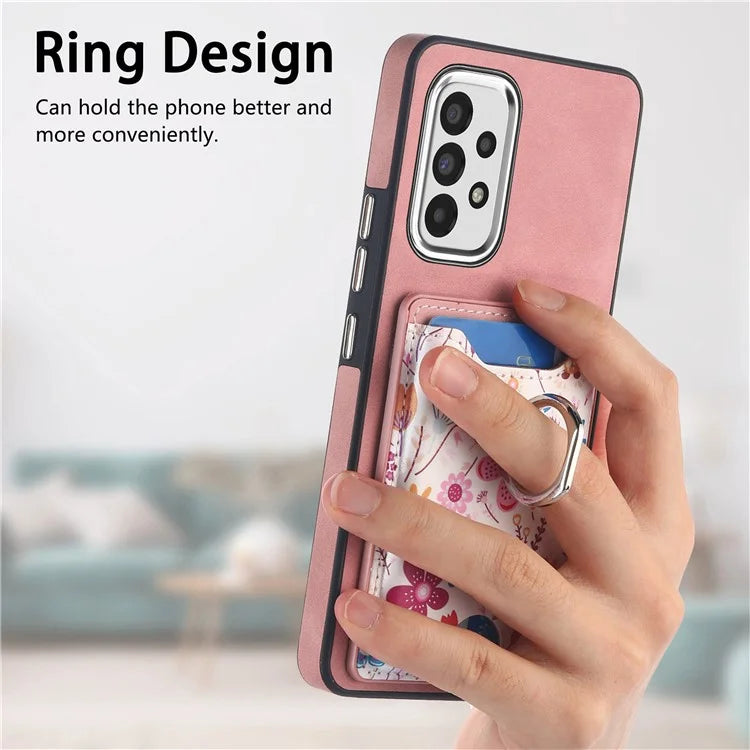 E4 for Samsung Galaxy A53 5G Ring Kickstand Case Pattern Card Slot Phone Cover