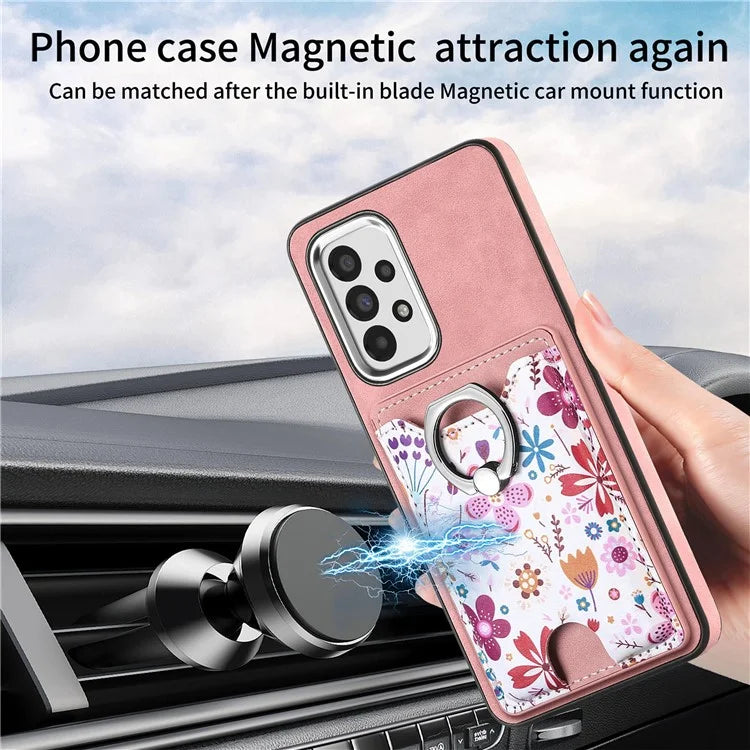 E4 for Samsung Galaxy A53 5G Ring Kickstand Case Pattern Card Slot Phone Cover