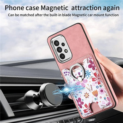 E4 for Samsung Galaxy A53 5G Ring Kickstand Case Pattern Card Slot Phone Cover