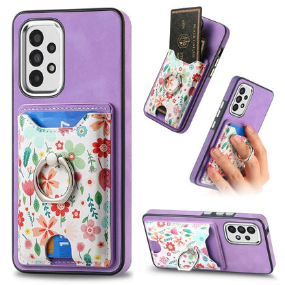 E4 for Samsung Galaxy A53 5G Ring Kickstand Case Pattern Card Slot Phone Cover
