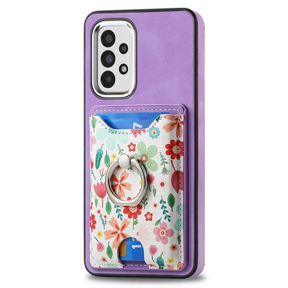 E4 for Samsung Galaxy A53 5G Ring Kickstand Case Pattern Card Slot Phone Cover