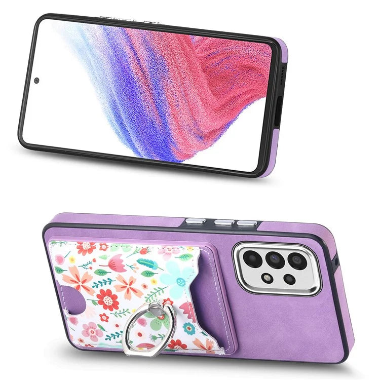E4 for Samsung Galaxy A53 5G Ring Kickstand Case Pattern Card Slot Phone Cover