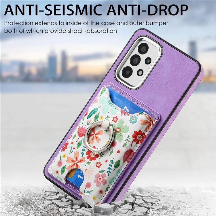 E4 for Samsung Galaxy A53 5G Ring Kickstand Case Pattern Card Slot Phone Cover