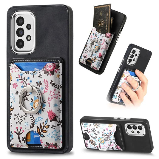 E4 for Samsung Galaxy A13 4G Pattern Card Slot Case Skin-touch Phone Cover Ring Holder