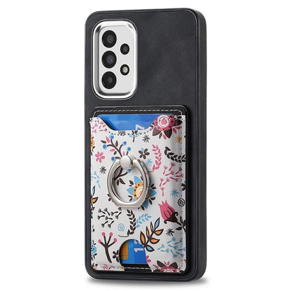E4 for Samsung Galaxy A13 4G Pattern Card Slot Case Skin-touch Phone Cover Ring Holder