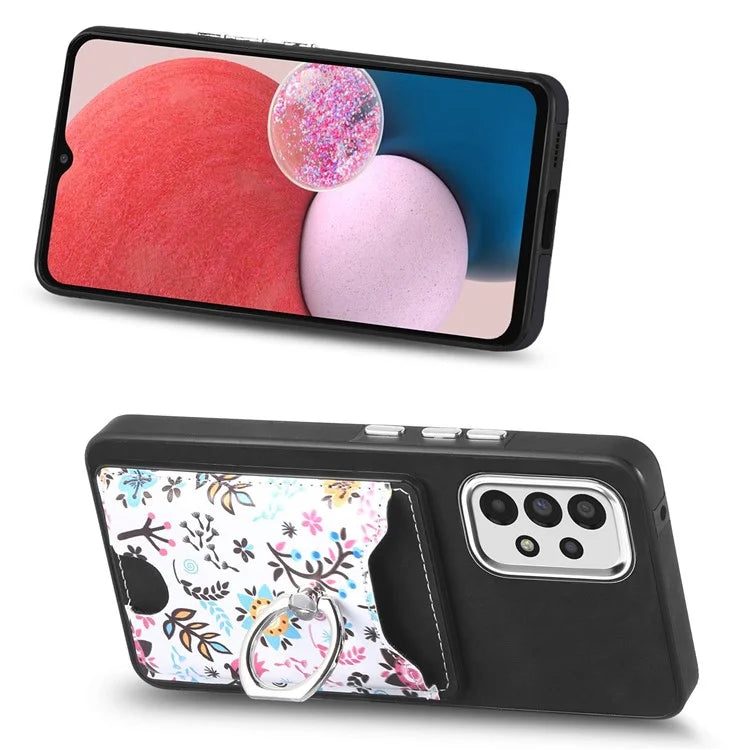 E4 for Samsung Galaxy A13 4G Pattern Card Slot Case Skin-touch Phone Cover Ring Holder