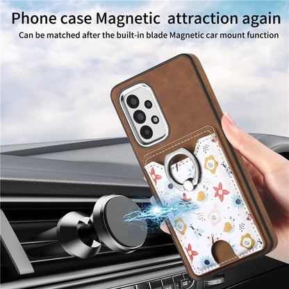 E4 for Samsung Galaxy A13 4G Pattern Card Slot Case Skin-touch Phone Cover Ring Holder