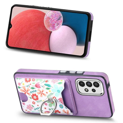E4 for Samsung Galaxy A13 4G Pattern Card Slot Case Skin-touch Phone Cover Ring Holder