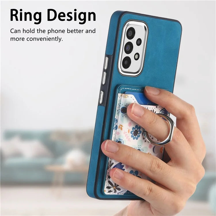 E4 for Samsung Galaxy A33 5G Pattern Phone Case Rotation Ring Holder Kickstand Cover