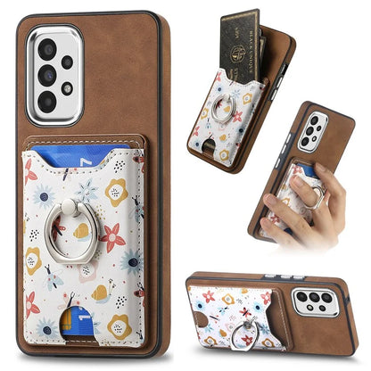 E4 for Samsung Galaxy A33 5G Pattern Phone Case Rotation Ring Holder Kickstand Cover