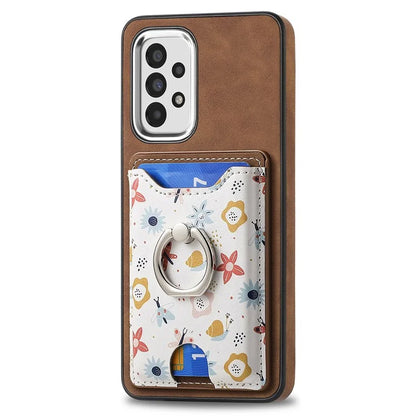 E4 for Samsung Galaxy A33 5G Pattern Phone Case Rotation Ring Holder Kickstand Cover