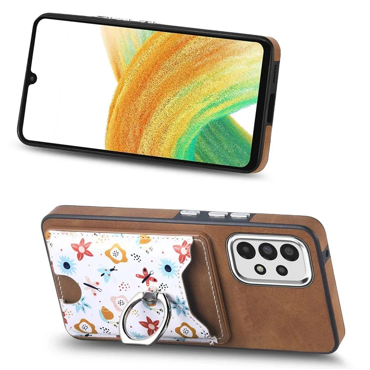 E4 for Samsung Galaxy A33 5G Pattern Phone Case Rotation Ring Holder Kickstand Cover