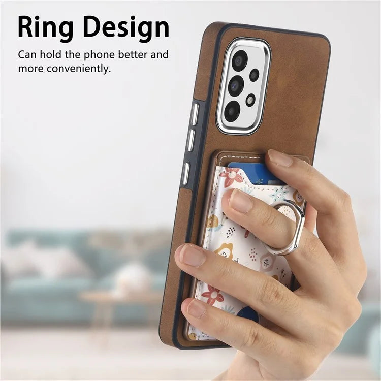 E4 for Samsung Galaxy A33 5G Pattern Phone Case Rotation Ring Holder Kickstand Cover