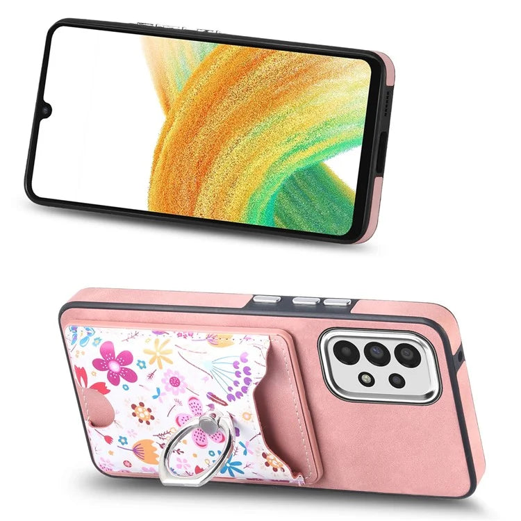 E4 for Samsung Galaxy A33 5G Pattern Phone Case Rotation Ring Holder Kickstand Cover