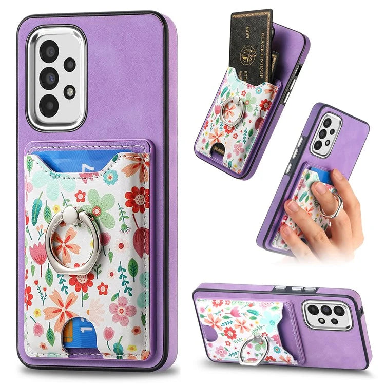 E4 for Samsung Galaxy A33 5G Pattern Phone Case Rotation Ring Holder Kickstand Cover