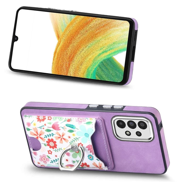 E4 for Samsung Galaxy A33 5G Pattern Phone Case Rotation Ring Holder Kickstand Cover
