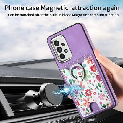 E4 for Samsung Galaxy A33 5G Pattern Phone Case Rotation Ring Holder Kickstand Cover