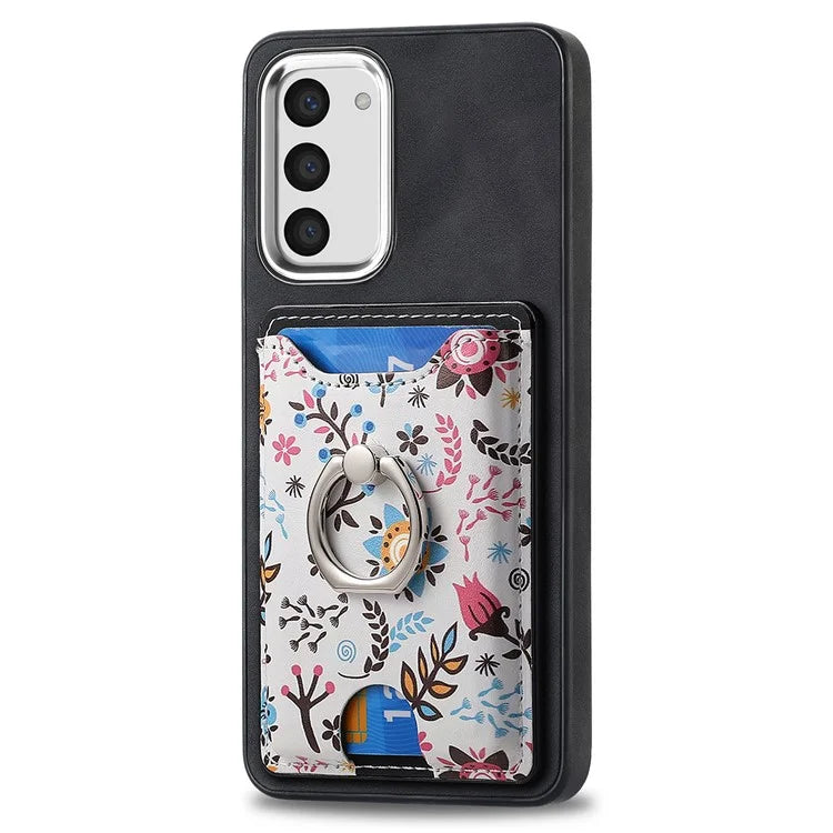E4 for Samsung Galaxy S23 Phone Case with Ring Holder Card Slots Electroplated Lens Frame