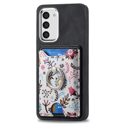E4 for Samsung Galaxy S23 Phone Case with Ring Holder Card Slots Electroplated Lens Frame