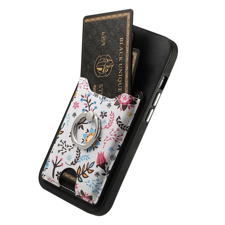 E4 for Samsung Galaxy S23 Phone Case with Ring Holder Card Slots Electroplated Lens Frame