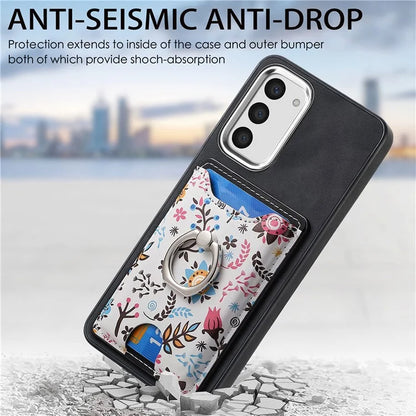 E4 for Samsung Galaxy S23 Phone Case with Ring Holder Card Slots Electroplated Lens Frame