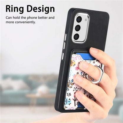 E4 for Samsung Galaxy S23 Phone Case with Ring Holder Card Slots Electroplated Lens Frame