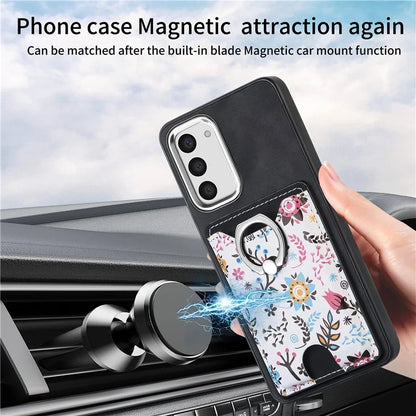 E4 for Samsung Galaxy S23 Phone Case with Ring Holder Card Slots Electroplated Lens Frame