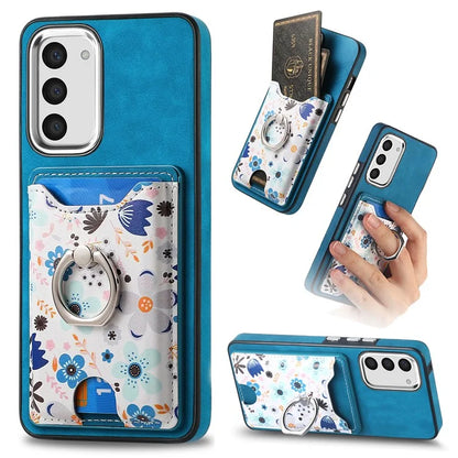 E4 for Samsung Galaxy S23 Phone Case with Ring Holder Card Slots Electroplated Lens Frame