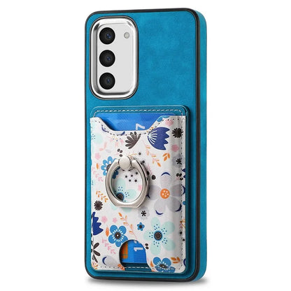 E4 for Samsung Galaxy S23 Phone Case with Ring Holder Card Slots Electroplated Lens Frame