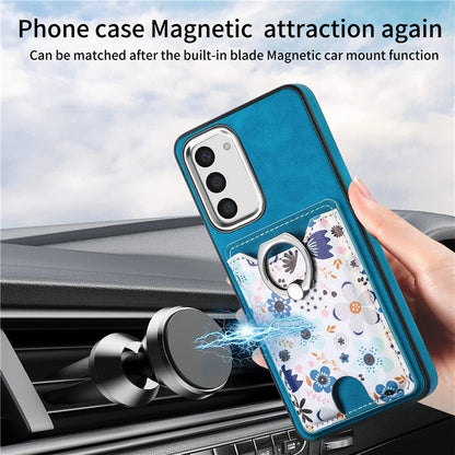 E4 for Samsung Galaxy S23 Phone Case with Ring Holder Card Slots Electroplated Lens Frame