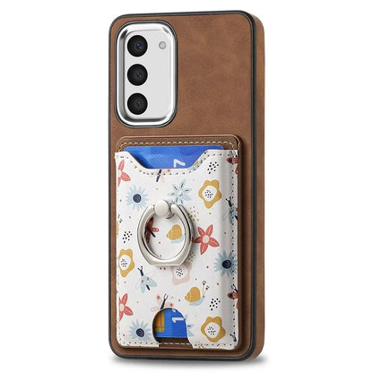 E4 for Samsung Galaxy S23 Phone Case with Ring Holder Card Slots Electroplated Lens Frame