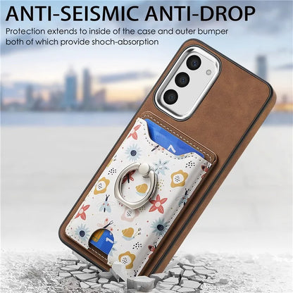 E4 for Samsung Galaxy S23 Phone Case with Ring Holder Card Slots Electroplated Lens Frame