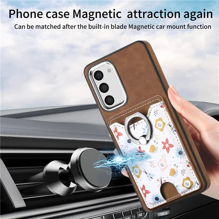 E4 for Samsung Galaxy S23 Phone Case with Ring Holder Card Slots Electroplated Lens Frame