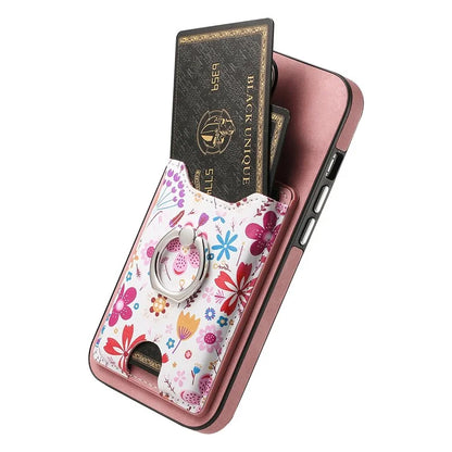 E4 for Samsung Galaxy S23 Phone Case with Ring Holder Card Slots Electroplated Lens Frame