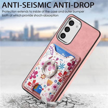 E4 for Samsung Galaxy S23 Phone Case with Ring Holder Card Slots Electroplated Lens Frame