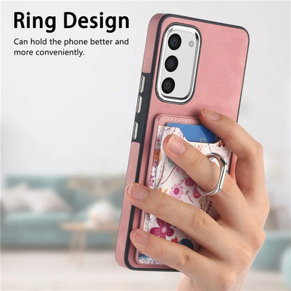 E4 for Samsung Galaxy S23 Phone Case with Ring Holder Card Slots Electroplated Lens Frame
