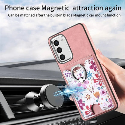 E4 for Samsung Galaxy S23 Phone Case with Ring Holder Card Slots Electroplated Lens Frame