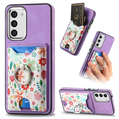 E4 for Samsung Galaxy S23 Phone Case with Ring Holder Card Slots Electroplated Lens Frame