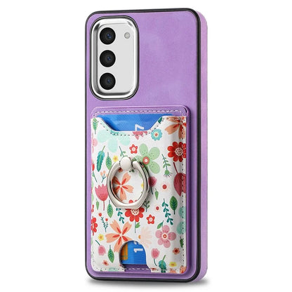 E4 for Samsung Galaxy S23 Phone Case with Ring Holder Card Slots Electroplated Lens Frame